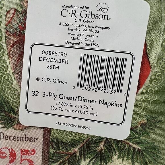 32 Gibson Old World Santa December 25 Christmas Napkins Green Red NEW - Picture 5 of 5